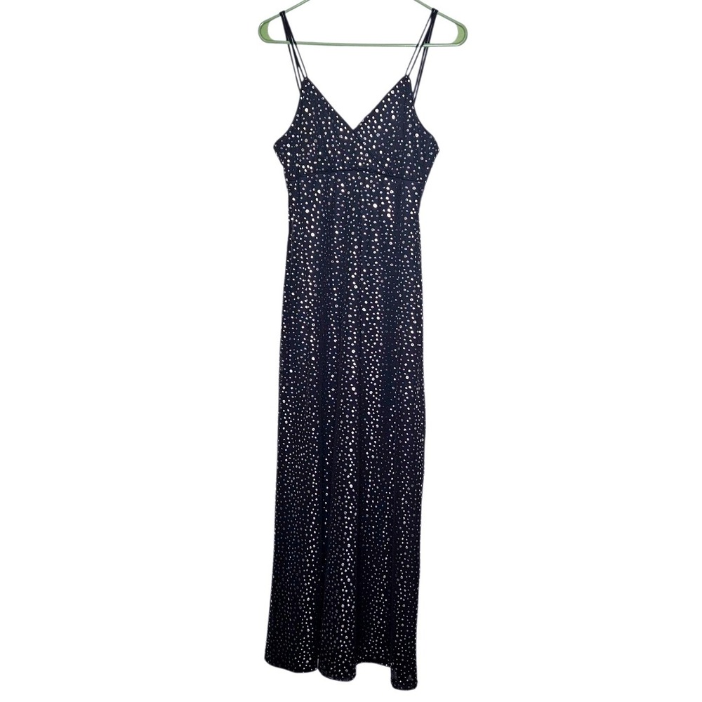 Night Way Vintage 90s Babydoll Maxi Dress Black Metallic 12 Prom Homecoming